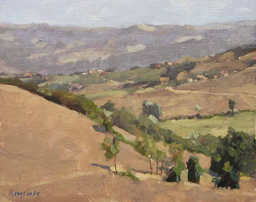 art work: 'Landscape near Bologna' oil on canvas marouflé by Dutch painter Frans Koppelaar.