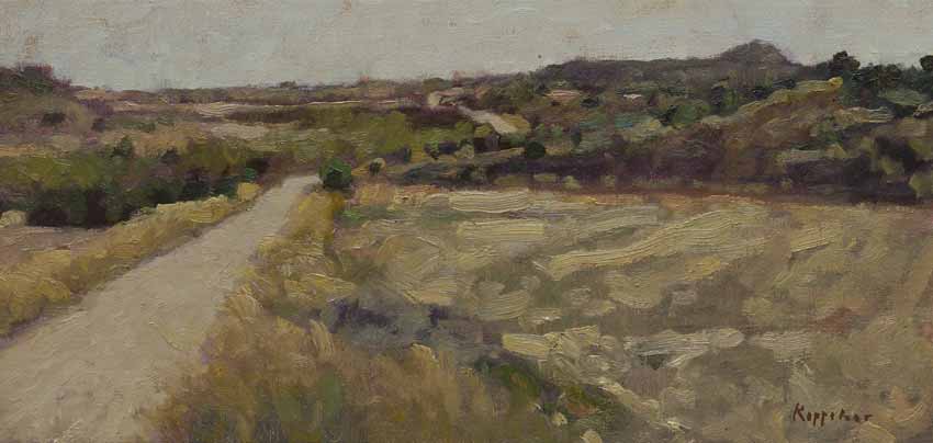 art work: 'Landscape near Maials, Spain' oil on canvas by Dutch painter Frans Koppelaar.