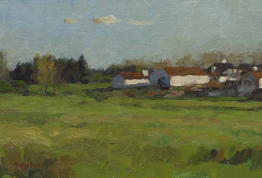 landscape: 'Farm, Portugal' oil on canvas marouflé by Dutch painter Frans Koppelaar.