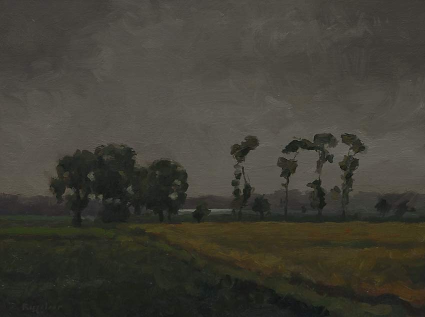 landscape: 'Drizzly Wheather Near Zandspui' oil on canvas by Dutch painter Frans Koppelaar.