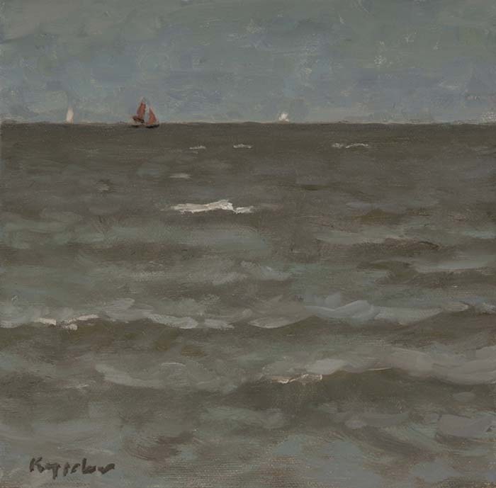 landschap: 'IJsselmeer' olieverf op doek door kunstschilder Frans Koppelaar.