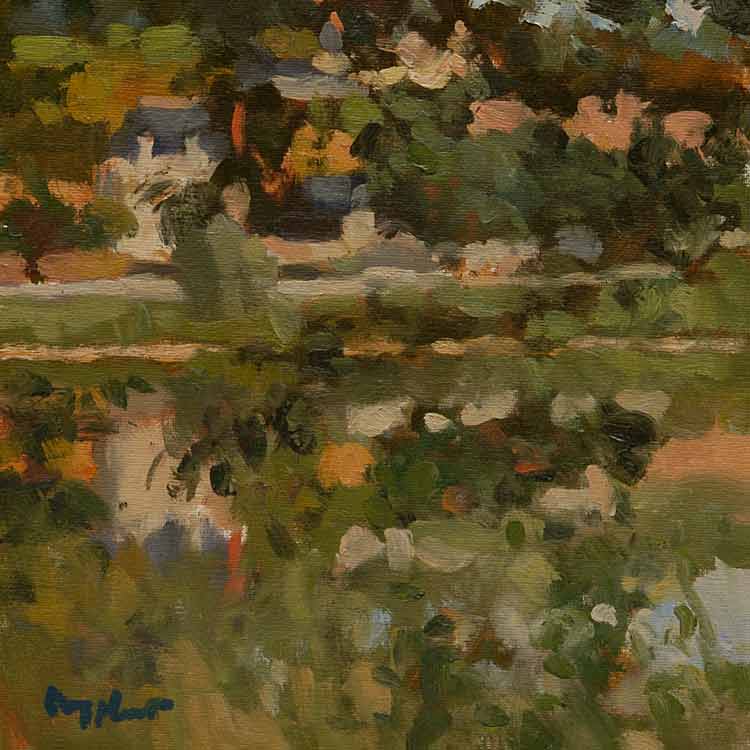 landscape: 'Rhône near Amboise, France' oil on canvas marouflé by Dutch painter Frans Koppelaar.
