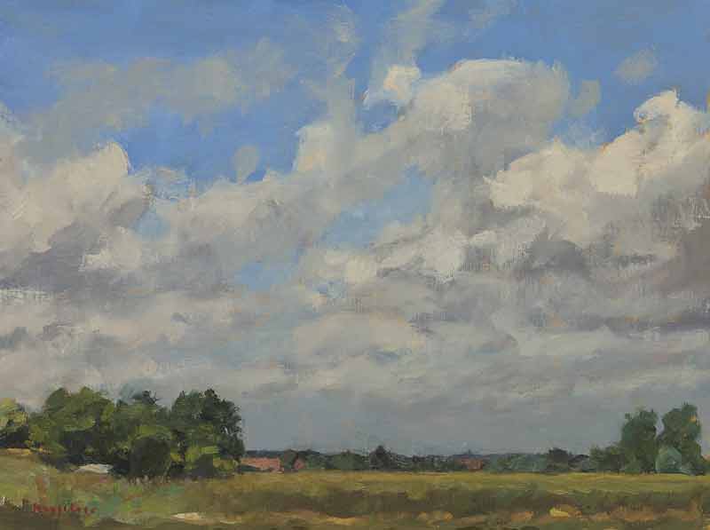 kunstwerk: 'Landschap Elzas' olieverf op linnen door kunstschilder Frans Koppelaar.