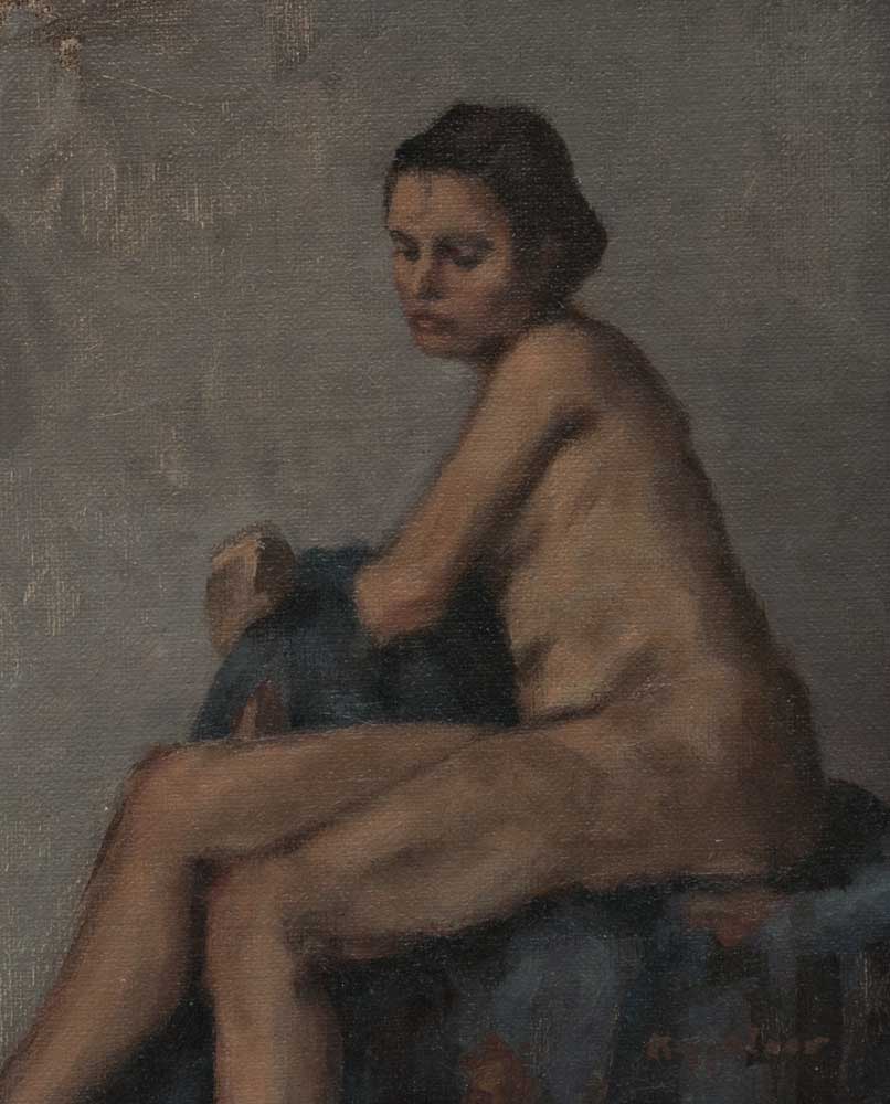 art work: 'Seated Nude' oil on canvas marouflé by Dutch painter Frans Koppelaar.