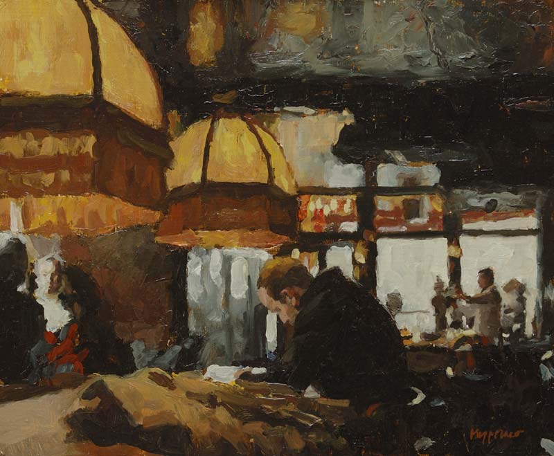 art work: 'Café 'De Eland'' oil on panel by Dutch painter Frans Koppelaar.