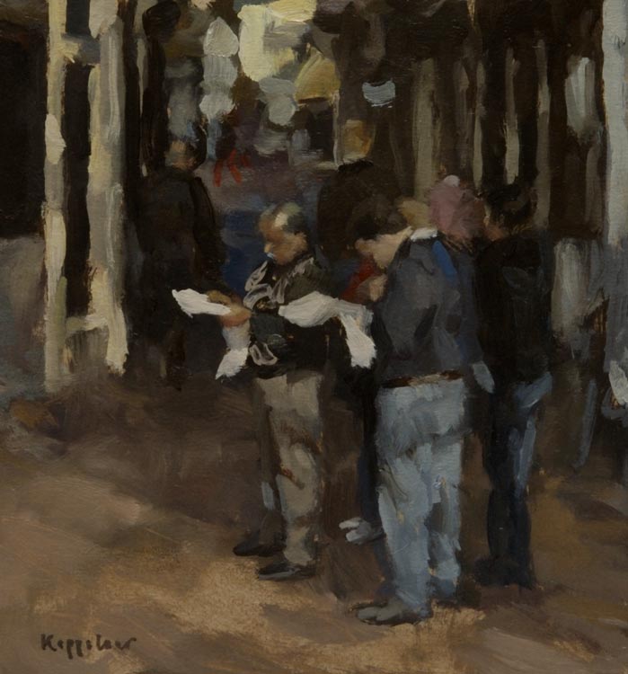 art work: 'Tourists' oil on cartboard by Dutch painter Frans Koppelaar.