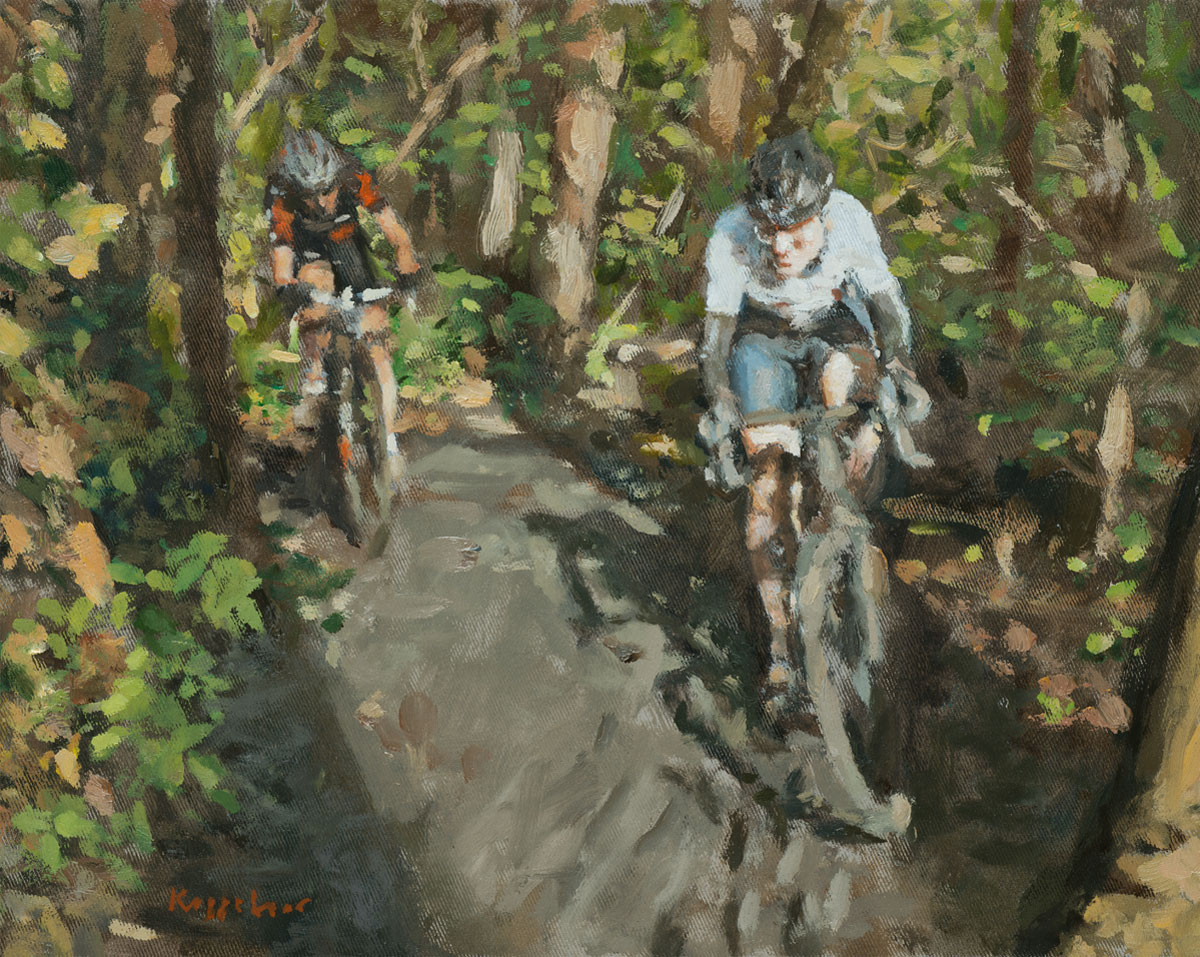 art work: 'Cyclocross' oil on canvas by Dutch painter Frans Koppelaar.