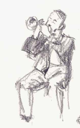 drawing: 'Trumpet Player' graphite by Dutch painter Frans Koppelaar.