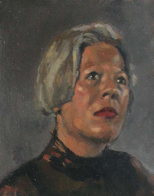 portret: 'Kopstudie van een Vrouw' olieverf op paneel door kunstschilder Frans Koppelaar.