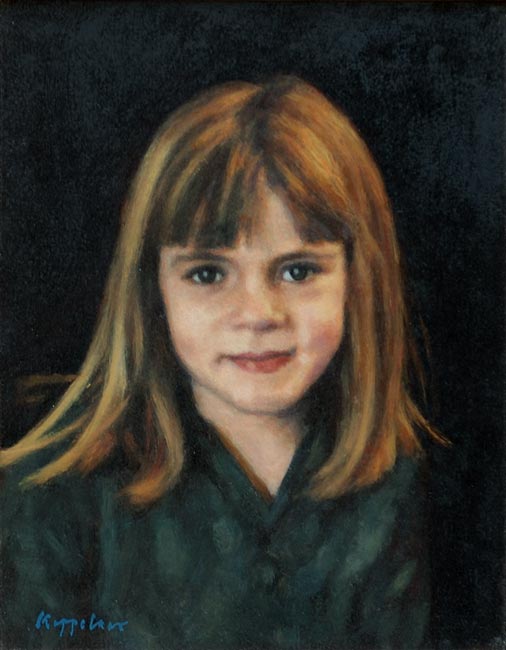 portrait: 'Ines' oil on paper marouflée by Dutch painter Frans Koppelaar.