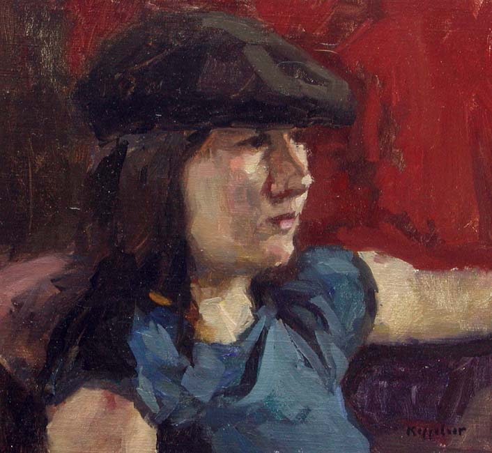 portrait: 'Tuesday with cap' oil on canvas marouflé by Dutch painter Frans Koppelaar.