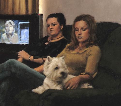 portret: 'Familie S. [detail]' olieverf op linnen door kunstschilder Frans Koppelaar.