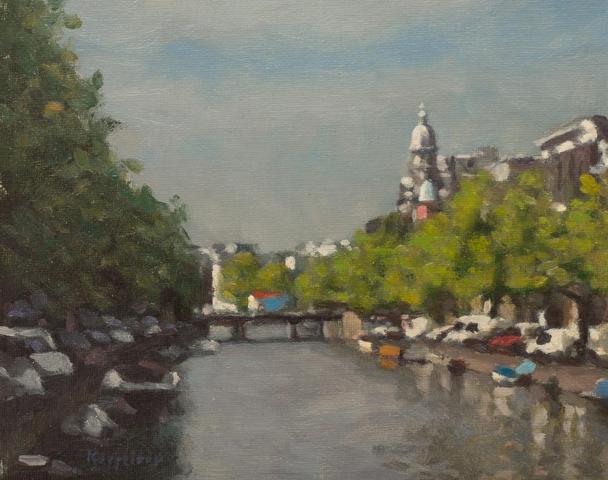 cityscape: 'Keizersgracht, Amsterdam' oil on canvas by Dutch painter Frans Koppelaar.