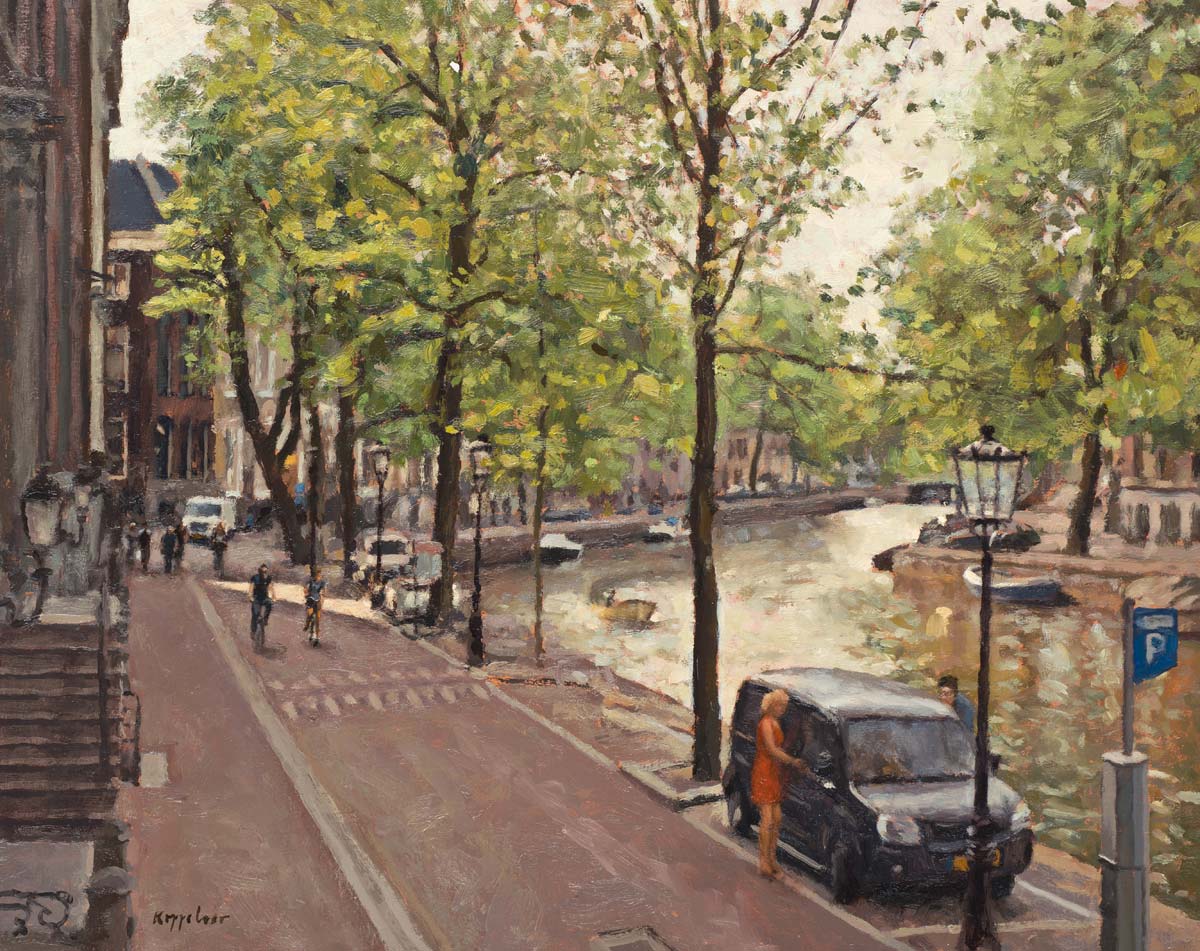 cityscape: 'Golden Bend' oil on linnen by Dutch painter Frans Koppelaar.