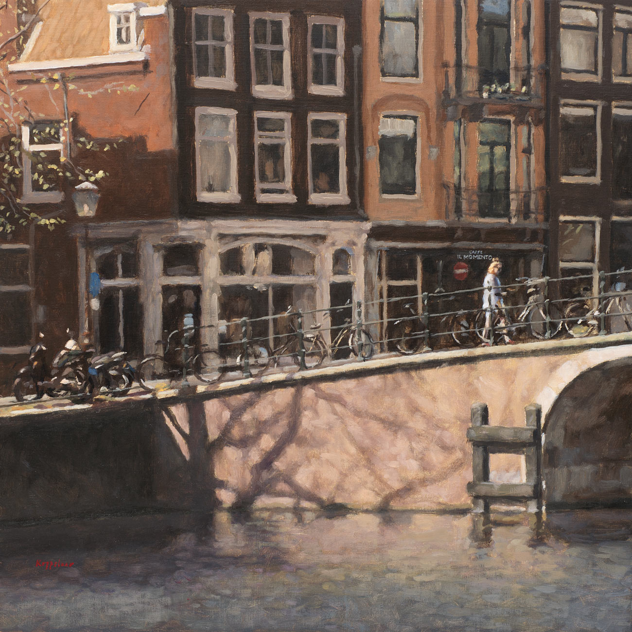 cityscape: 'ìl Momento' oil on linnen by Dutch painter Frans Koppelaar.